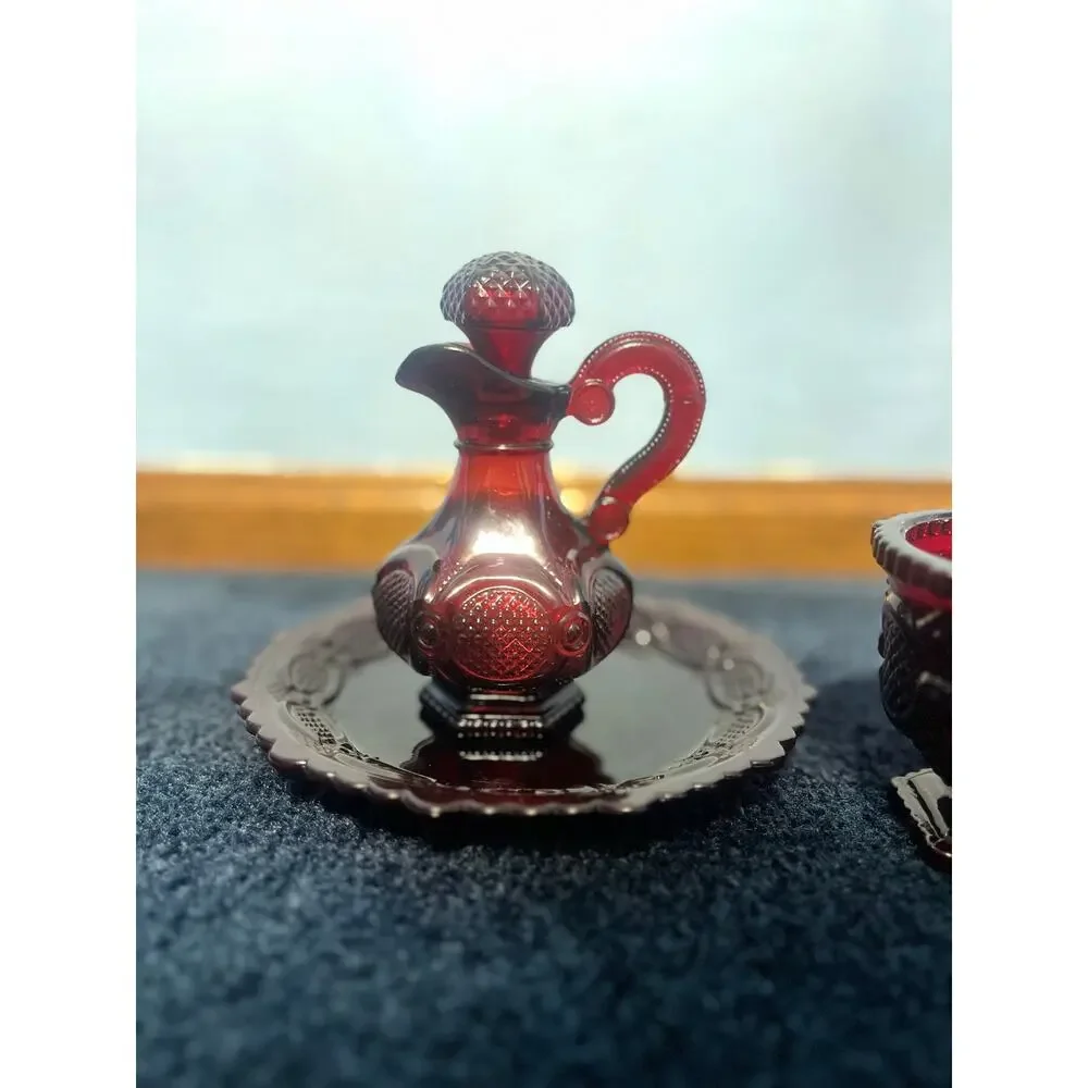 Vintage Avon 1876 Cape Cod Ruby Red Glass 5 Pc Set